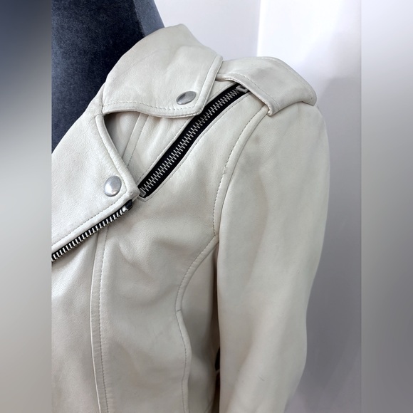 IRO Cream Lamb Leather Biker Jacket Size 4 (FR 36) - Picture 4 of 16